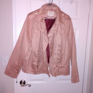 Women's pink faux suede moto jacket